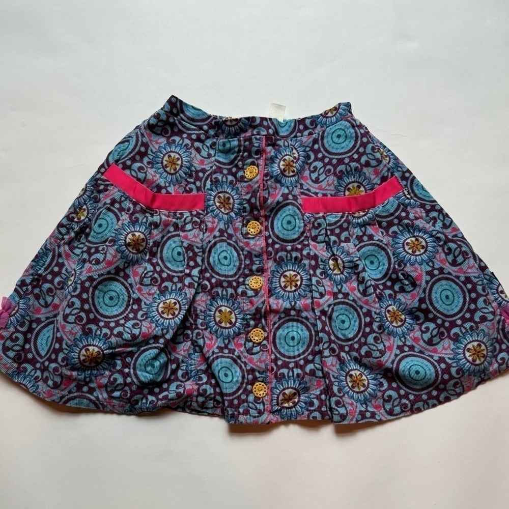 Matilda Jane Girl’s Skirt Corduroy Size 8 Paint by Numbers Pink Teal Abstract